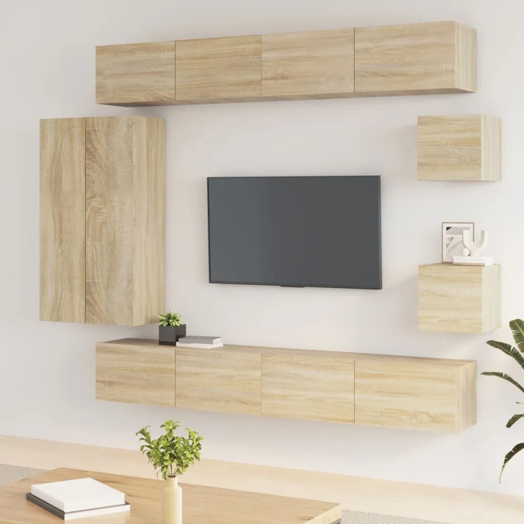 vidaXL Conjunto móveis de TV 8 pcs madeira processada carvalho sonoma
