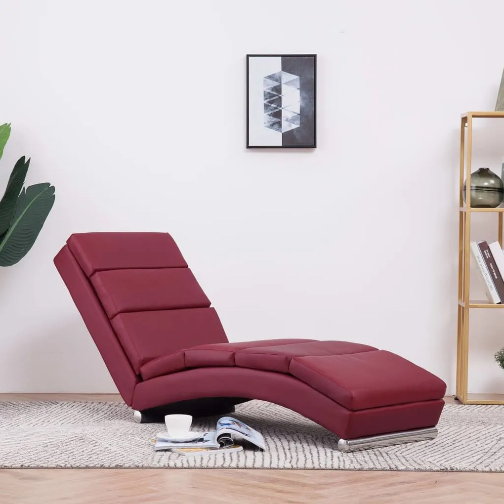 vidaXL Chaise longue couro artificial vermelho tinto