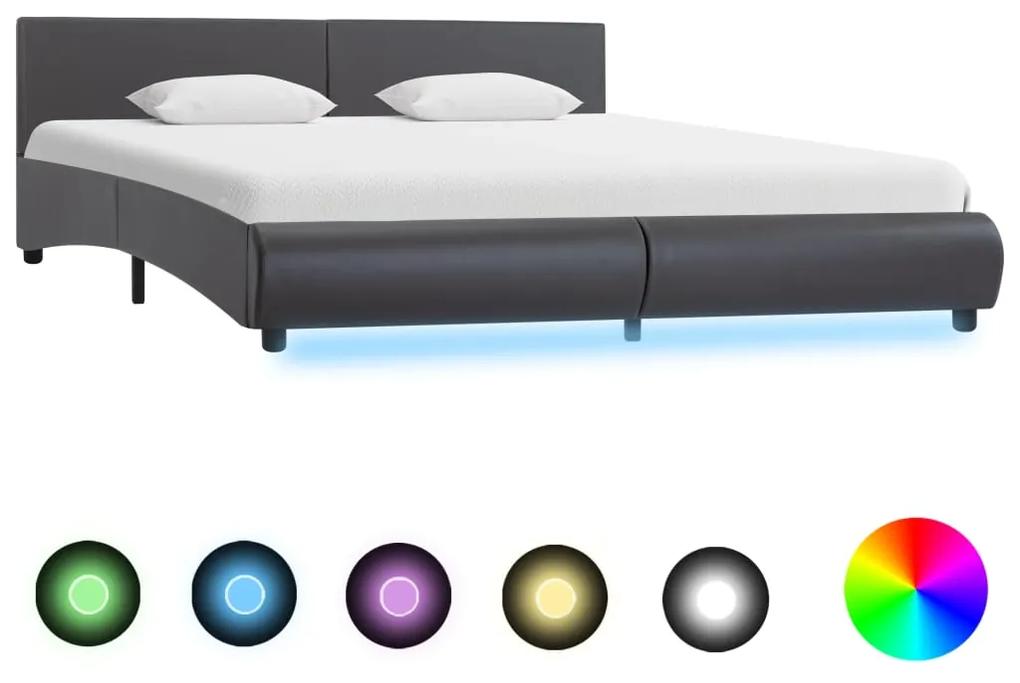 285496 vidaXL Estrutura de cama com LED 160x200 cm couro artificial cinzento