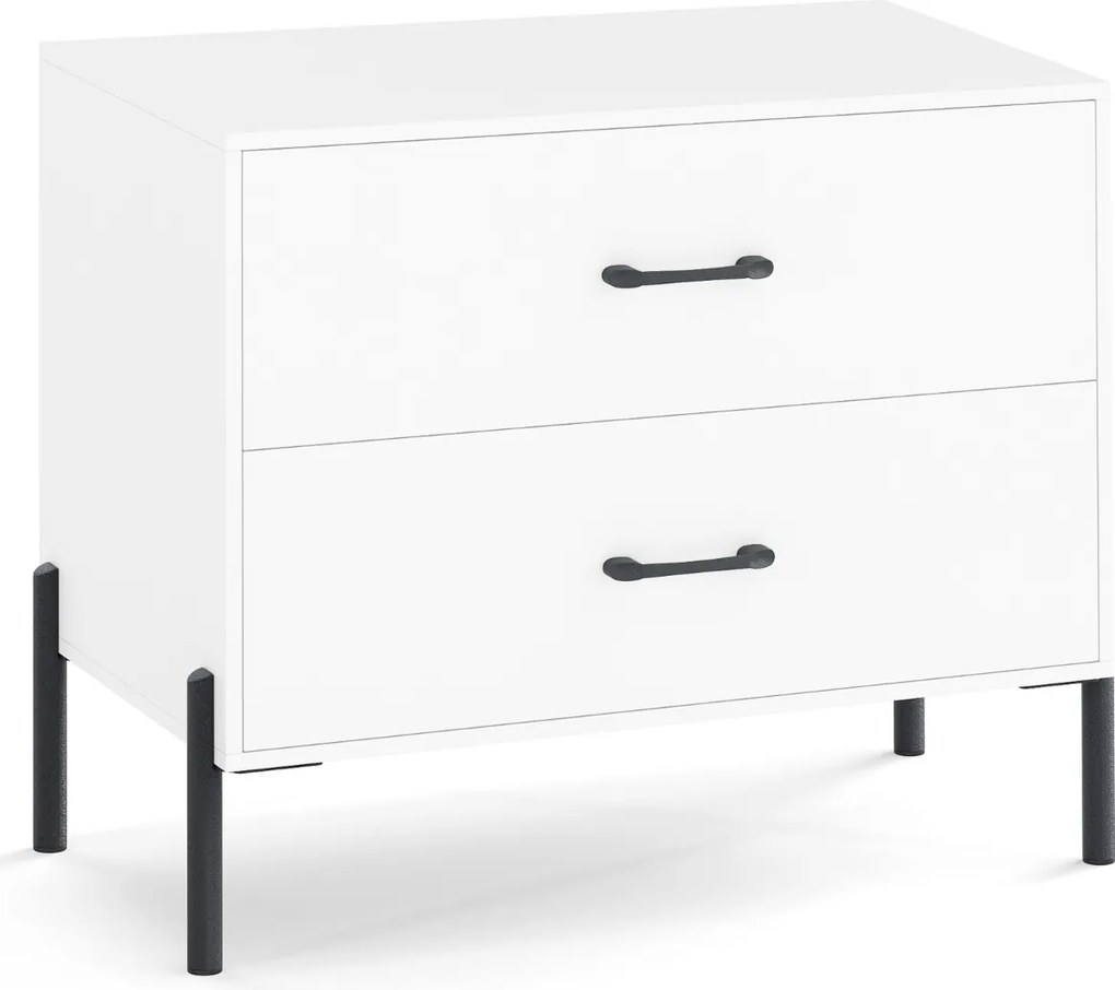Mesa de cabeceira larga 71 x 40 x 61 cm moderna em madeira com pés e puxadores em metal com arrumação Branca
