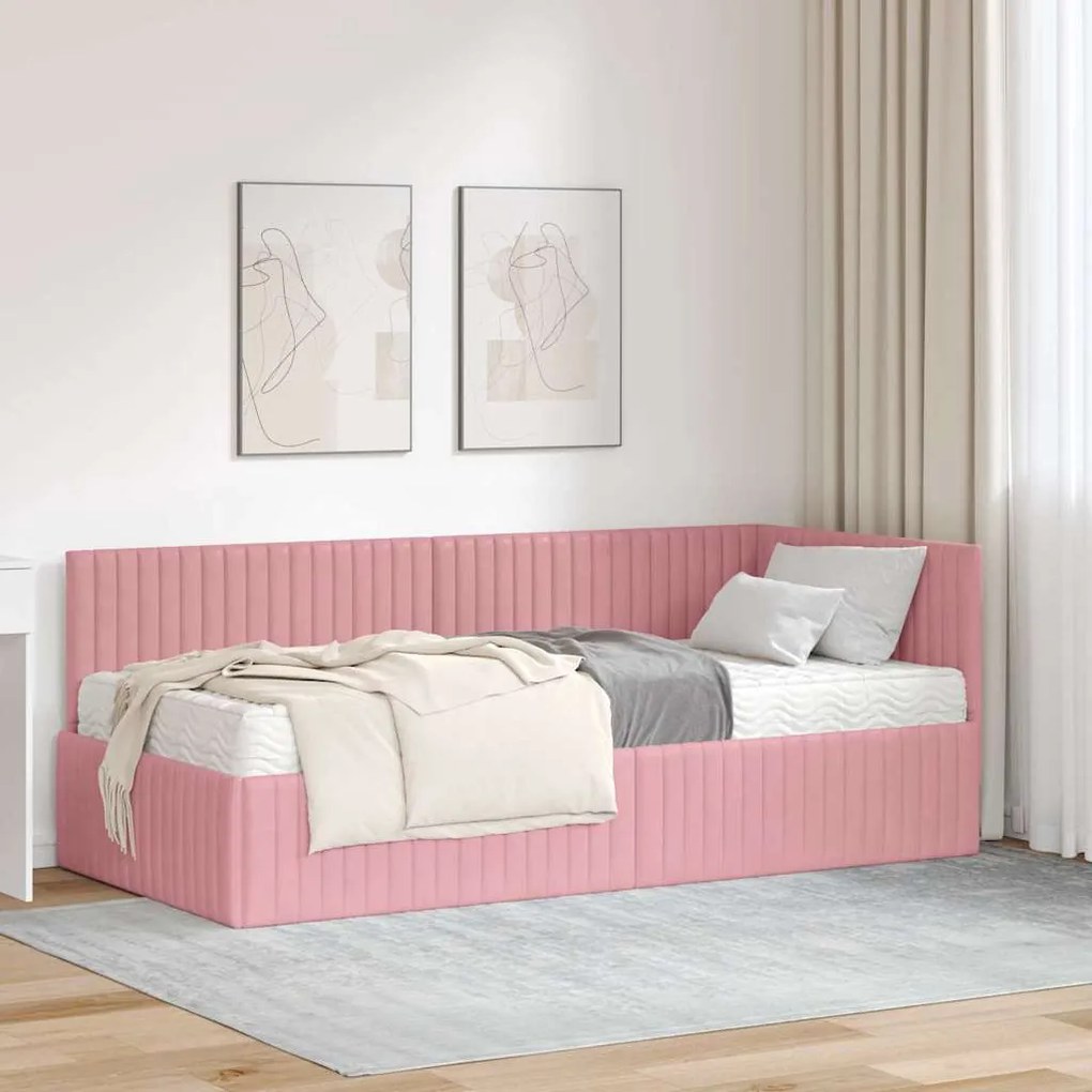 vidaXL Estrutura de Cama de Canto com Colchão 2 pcs Cinzeto Veludo