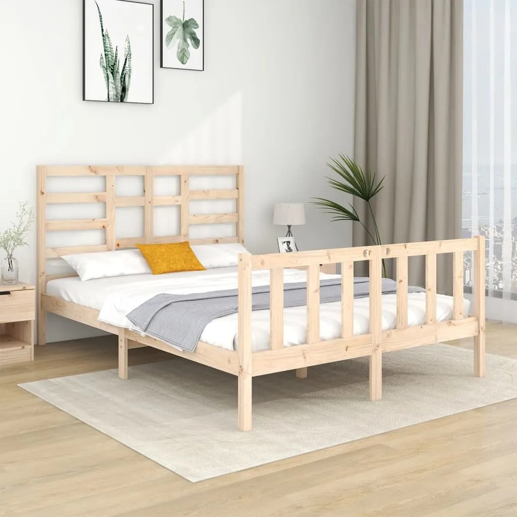 Estrutura de cama dupla 4FT6 135x190 cm madeira maciça