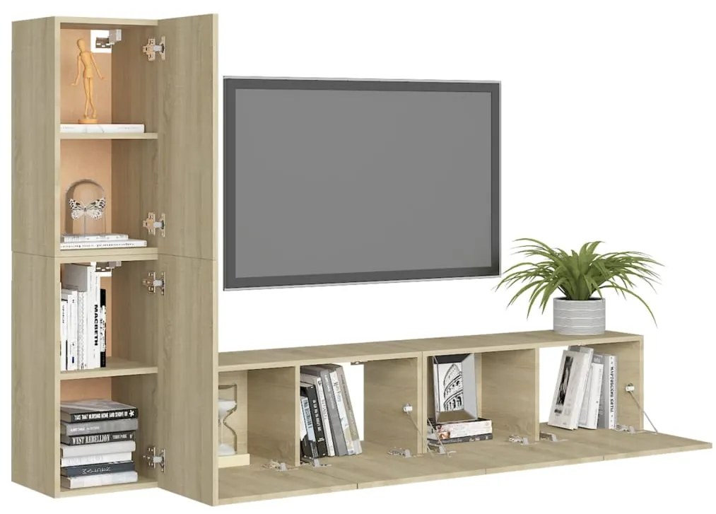 4pcs conjunto de móveis de TV derivados madeira carvalho sonoma