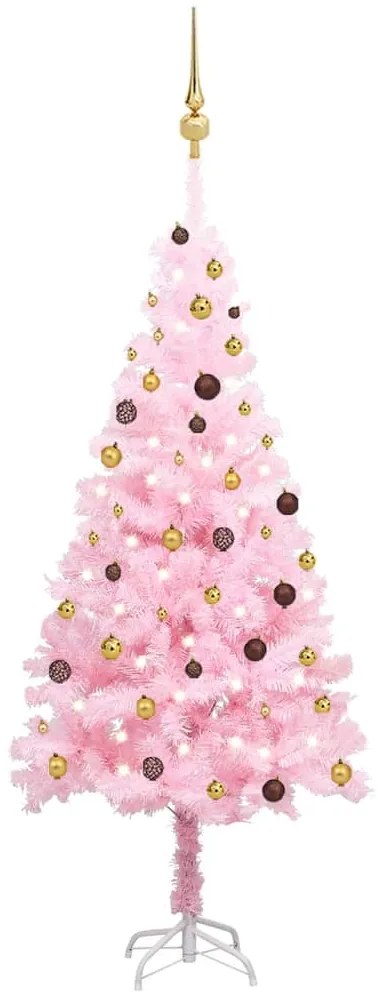 vidaXL Árvore Natal artificial pré-iluminada c/ bolas PVC rosa