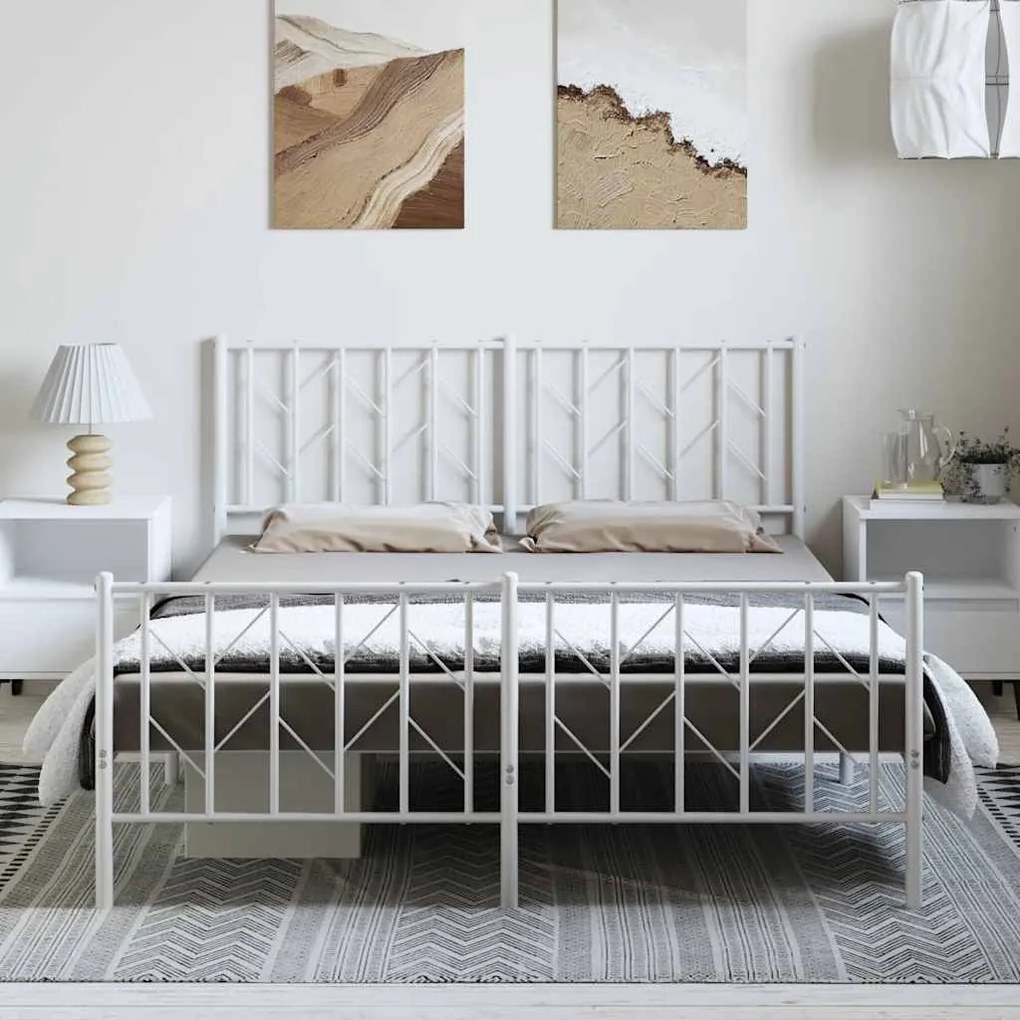 Estrutura de cama com cabeceira e pés 150x200 cm metal branco