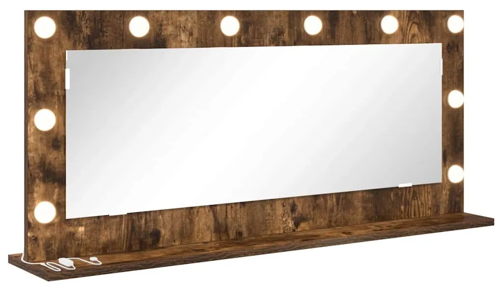 Espelho de Maquilhagem com Luzes LED Carvalho Fumado 100x45x18 cm