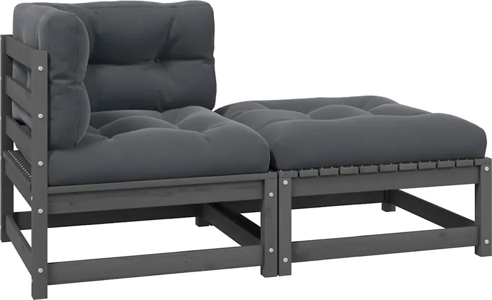 vidaXL 2 pcs conj. lounge de jardim c/ almofadões pinho maciço cinza
