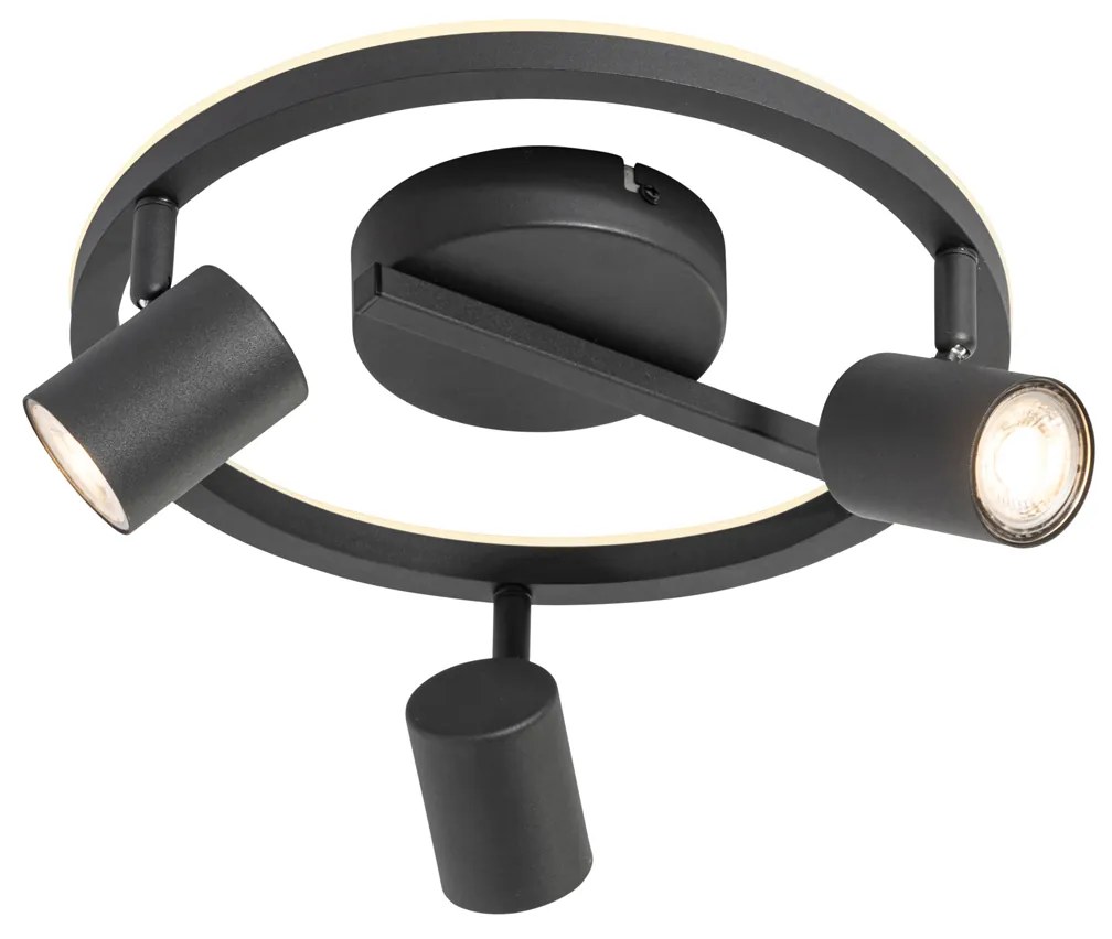 LED Foco de teto redondo preto GU10 50mm 3 luzes com luz de fundo - Back Up Moderno