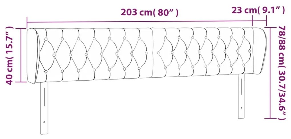 Cabeceira de cama c/ abas tecido 203x23x78/88 cm cinzento-claro