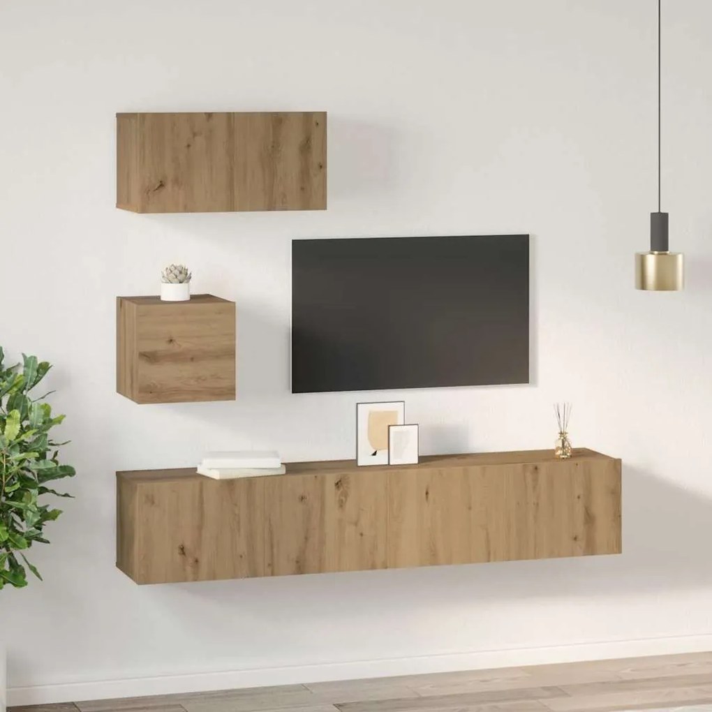 Conjunto de móvel de TV com prateleira 4 pcs carvalho artisiano