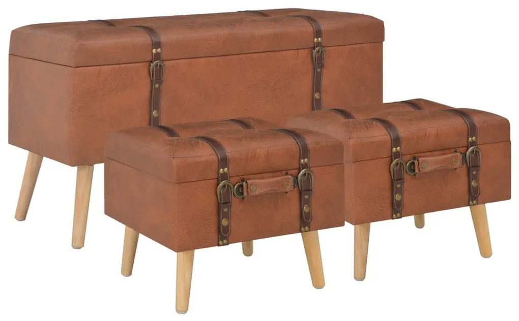 247532 vidaXL Bancos de arrumação 3 pcs couro artificial bronze