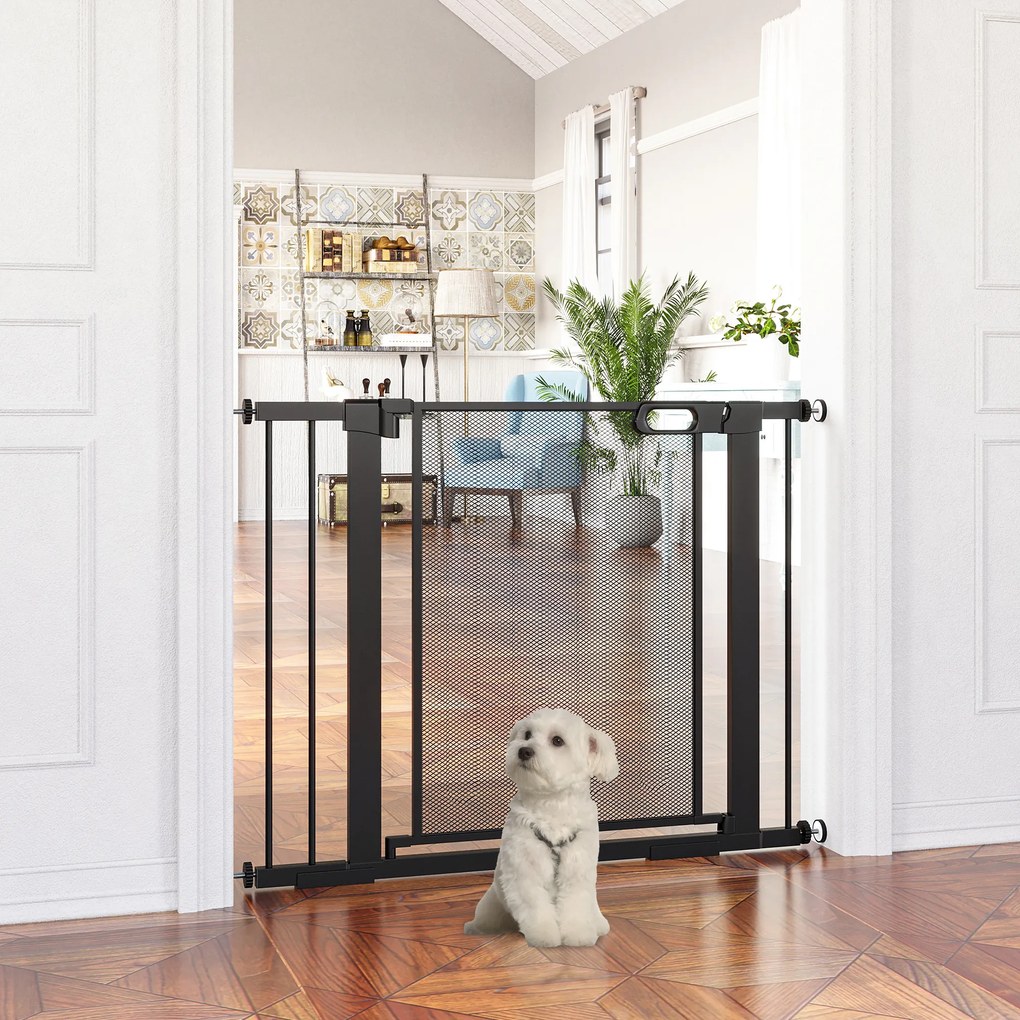 Barreira de segurança para animais de estimação com fecho automático de dupla bloqueio, largura 75-103 cm, preta