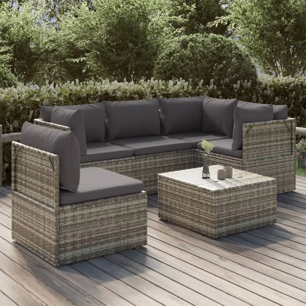 vidaXL 6 pcs conjunto lounge de jardim c/ almofadões vime PE cinzento