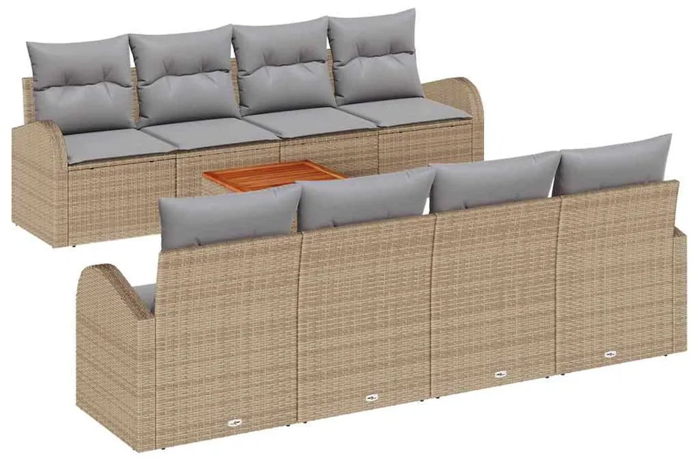 Conjunto de Sofá de Jardim com 9 Peças e Almofadas Beige em Polyrattan