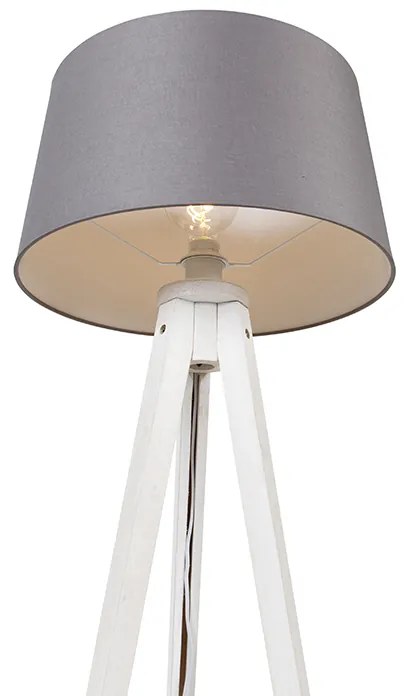 Tripé moderno branco com cúpula de linho cinzento escuro 45 cm - Tripod Classic