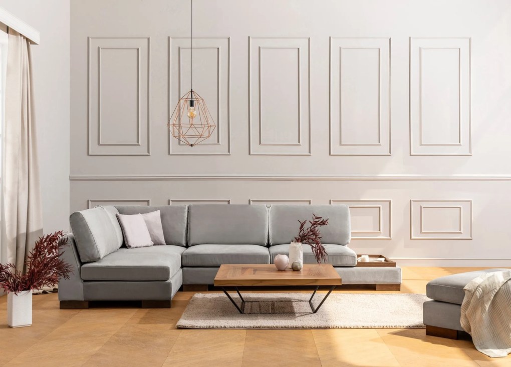 Sofá de Canto Tulip - Cinza Claro - 193 cm x 313 cm x 97 cm x 80 cm