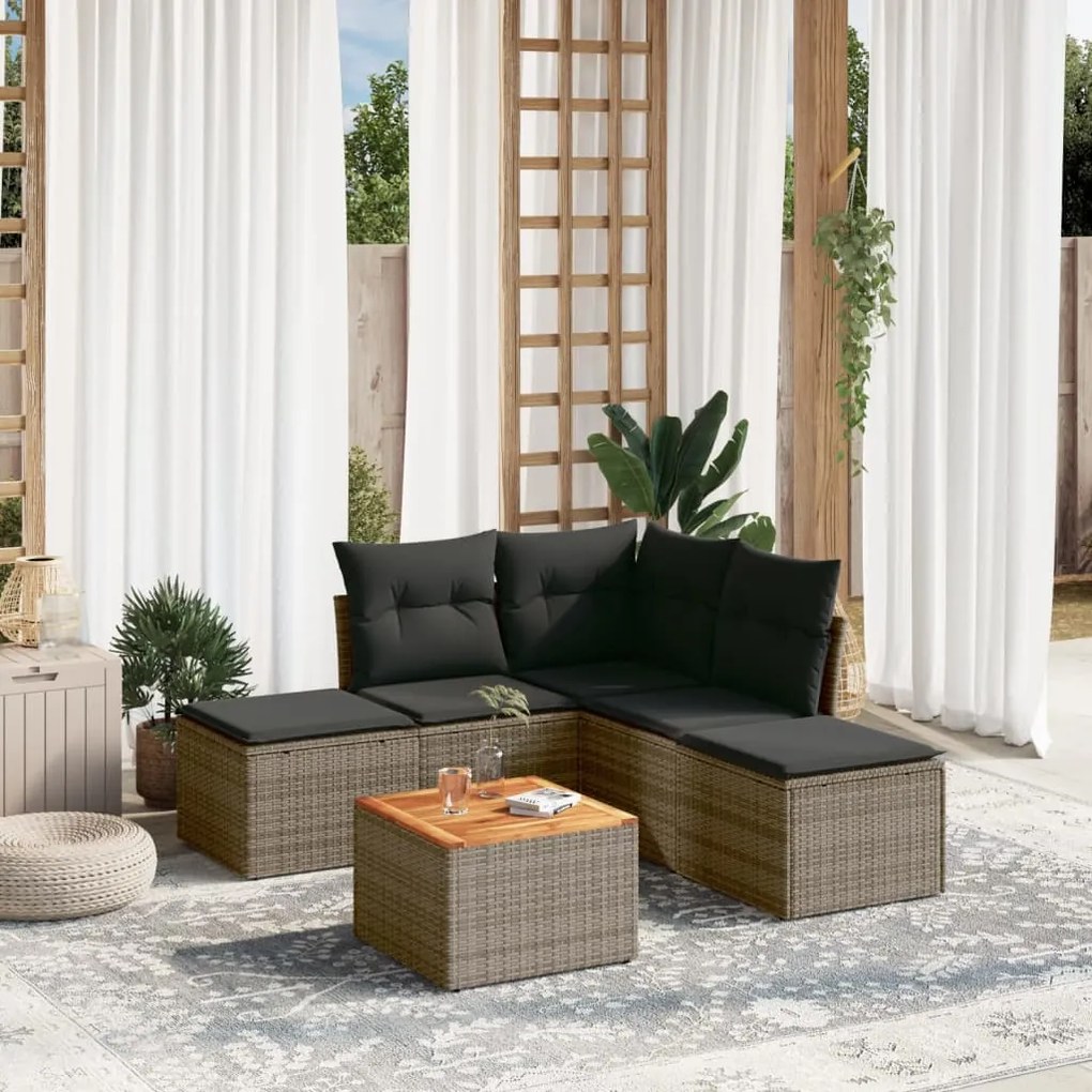vidaXL 6 pcs conjunto sofás de jardim com almofadões vime cinzento