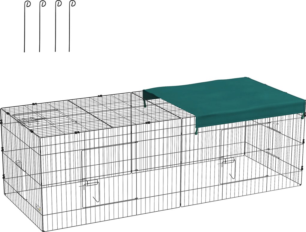 Recinto modular em aço com lona para coelhos, roedores e pequenos animais, para interior e exterior, 220 x 85 x 70 cm, verde