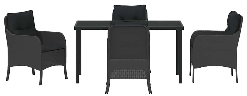 Conjunto de Jantar para Jardim de 5 Peças com Almofadas Pretas de Ratt