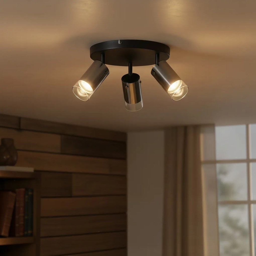 Foco de teto Gunmetal Redondo 3-Luzes Rotativo e Ajustável - Drain