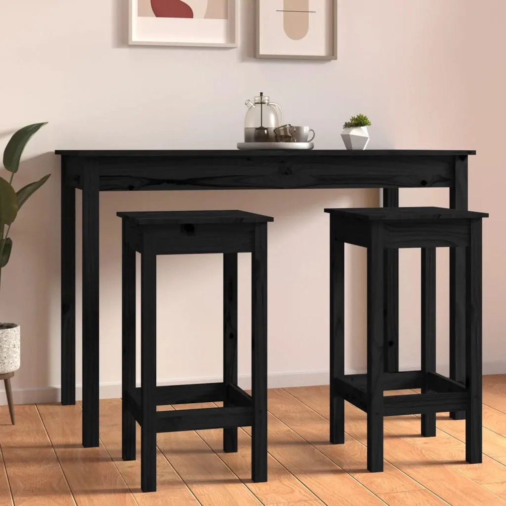 822141 vidaXL Cadeiras de bar 2 pcs 40x40x78 cm madeira de pinho maciça preto