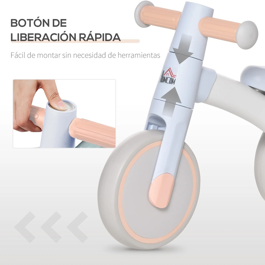HOMCOM Bicicleta sem Pedais para Crianças de 1-3 Anos Bicicleta de Equilíbrio com 3 Rodas Silenciosas Carro Andador de Bebé 60x24x37cm Azul