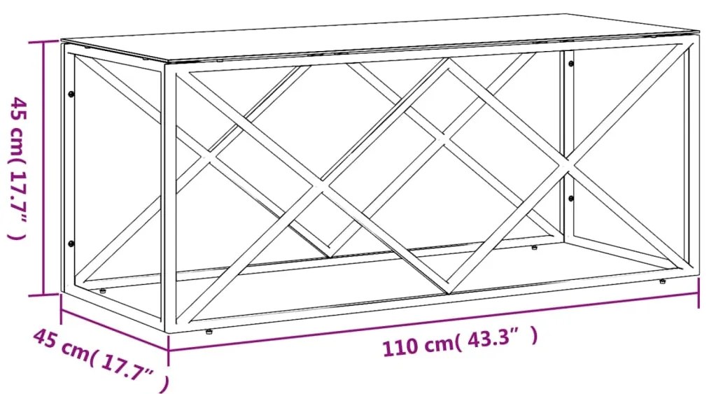 Mesa de centro 110x45x45 cm aço inoxidável e vidro