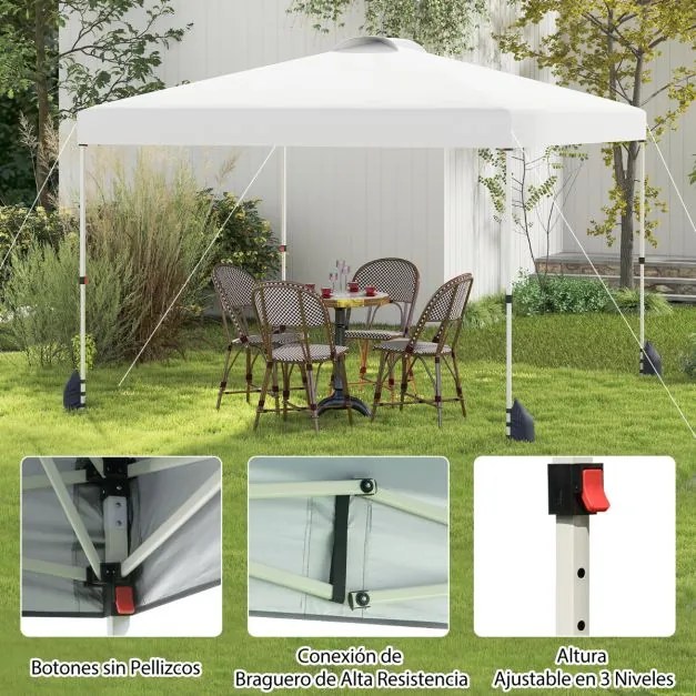 Tenda Pop up de 3 x 3 m com parede lateral para jardim, festas, feiras, eventos com 4 pesos areia, portátil com bolsa enrolável branca