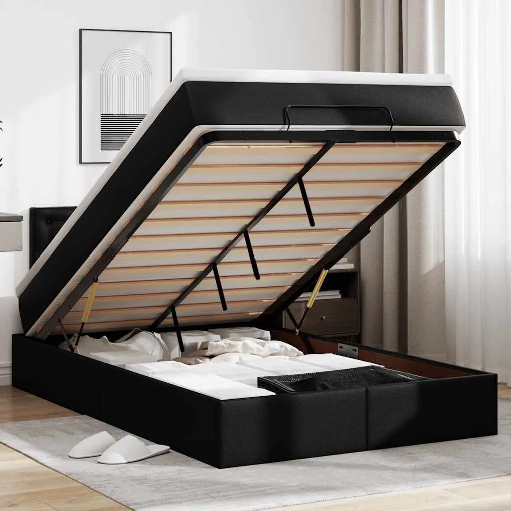 Estrutura de cama otomana com colchão 120x200 cm preta