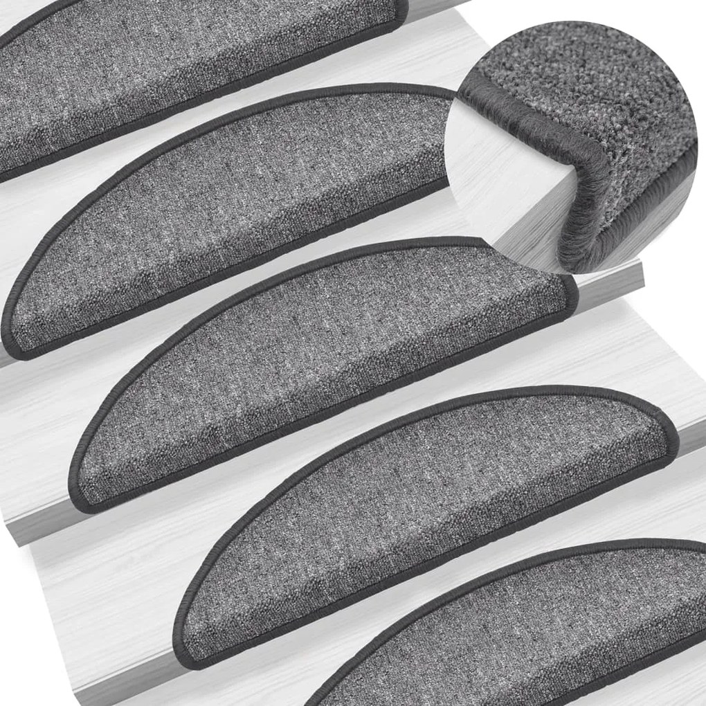 vidaXL Tapetes de escadas 10 pcs 56x17x3 cm cinza-escuro