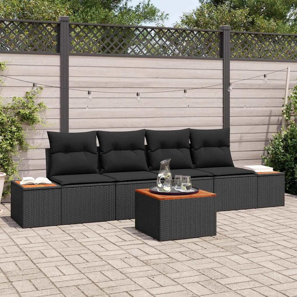 vidaXL Conjunto de Sofá de Jardim 5 pcs Preto Rattan Sintético