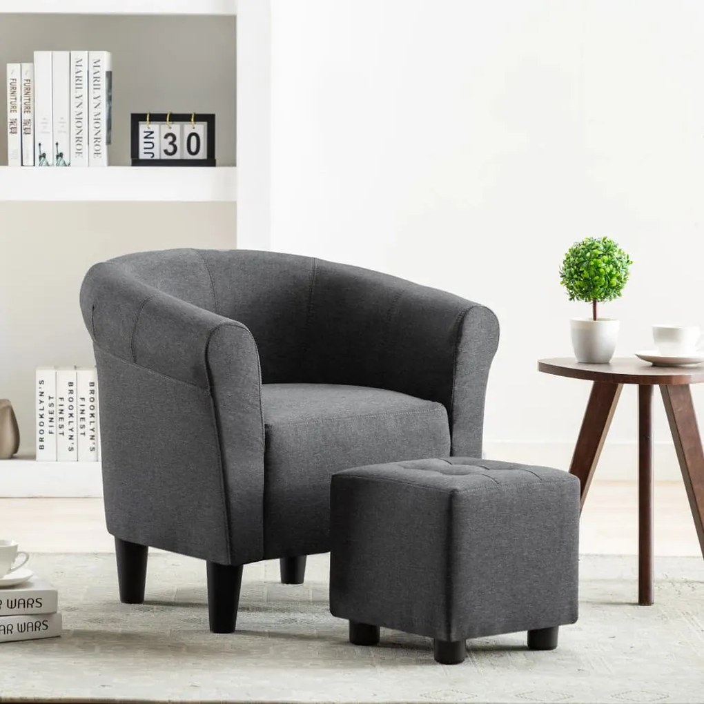 248035 vidaXL 2 pcs conjunto de poltrona e banco tecido cinzento-escuro