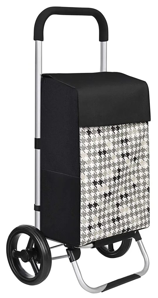 Carrinho de compras SONGMICS com rodas, capacidade de carga 40L, com bolsos, rodas silenciosas, ganchos, 47 x 33 x 97 cm, padrão pied-de-poule, preto KST06BF