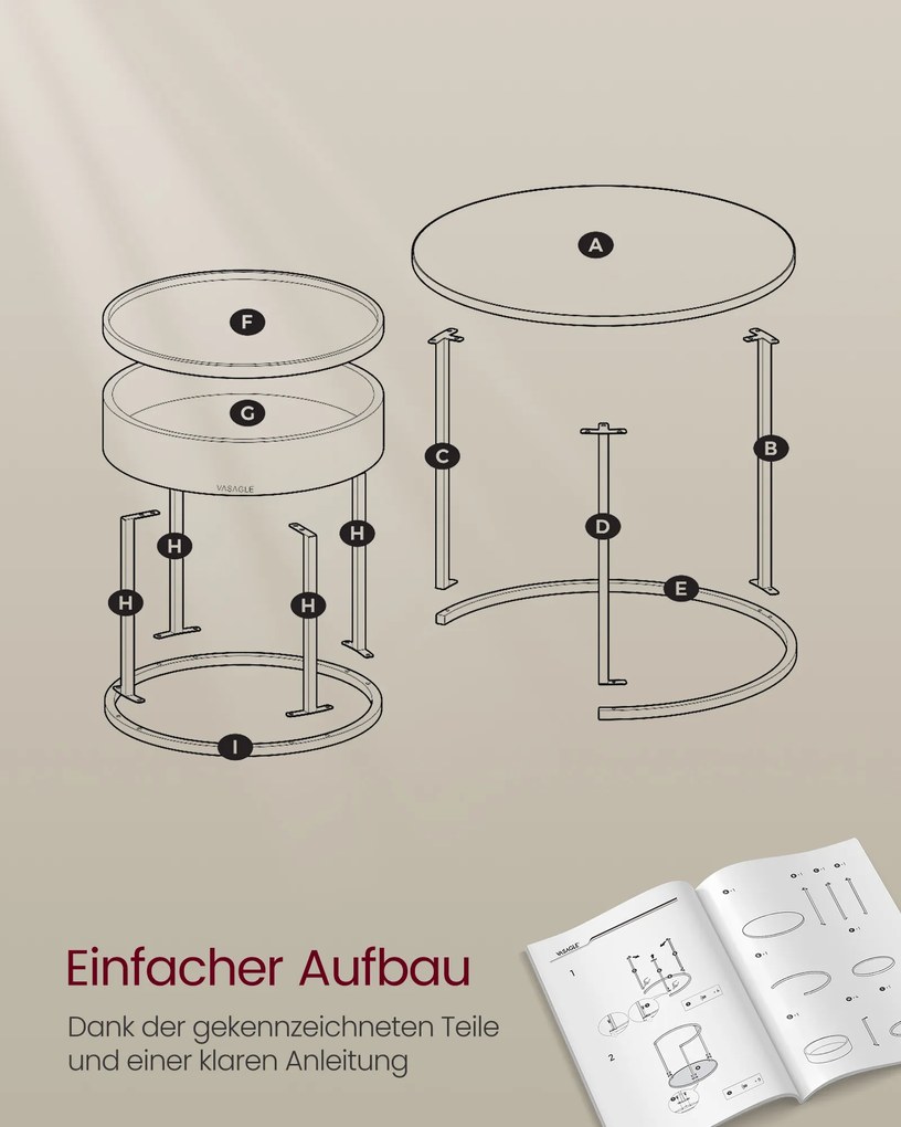 Conjunto de 2 mesas de centro redondas castanho vintage + Preto