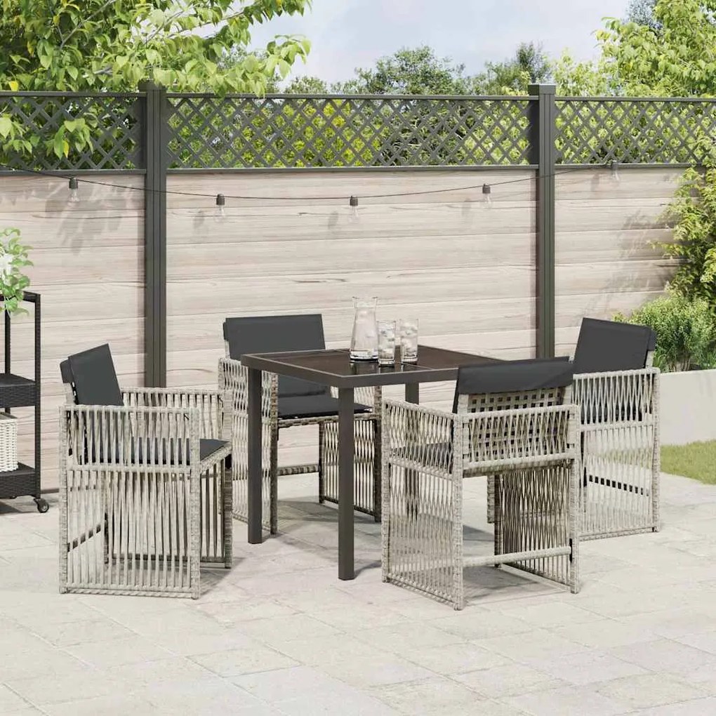 Conjunto de Jantar de Jardim com Almofadas Cinza Claro em Rattan