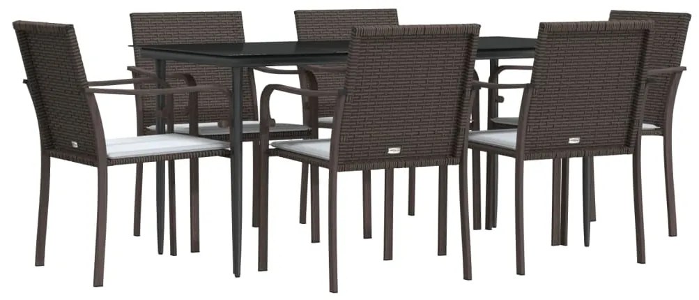 7 pcs conjunto de jantar p/ jardim c/ almofadões vime PE e aço