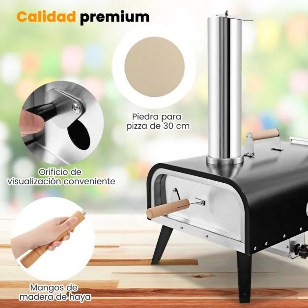 Forno de pizza portátil com pedra para pizza de 30 cm Fogão de pizza multiusos a pellets, carvão de madeira 75 x 42 x 70 cm