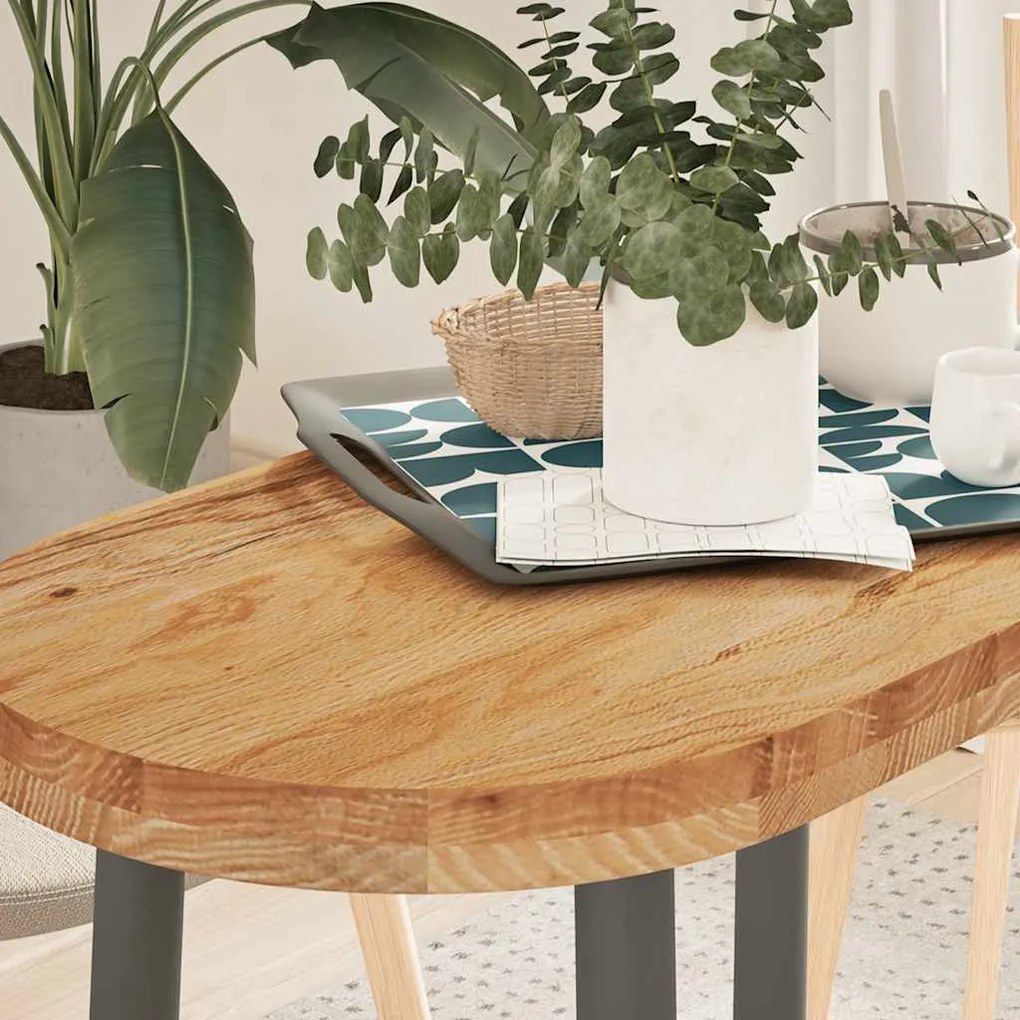 vidaXL Tampo de mesa 80x40x4 cm carvalho maciça oval castanho-claro