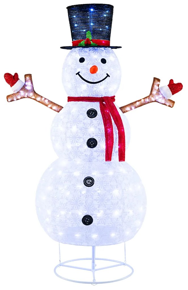 Boneco de neve de Natal de 184 cm com luzes incorporadas Chapéu de Natal, mãos com ramos e motivos de flocos de neve Decoração de Natal para jardim