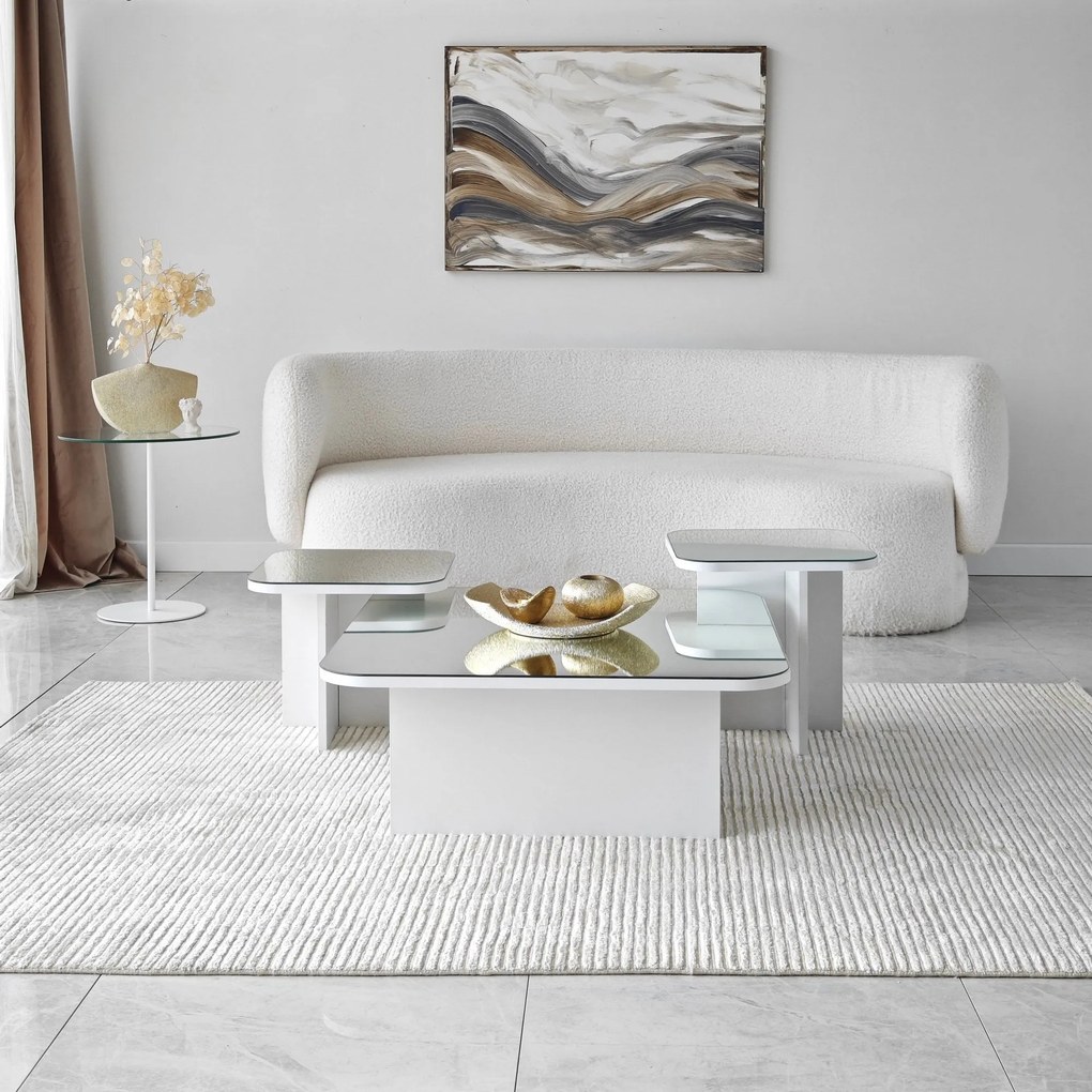 Conjunto de Mesas de Café Jazz – Branco – 80x30x80 cm, 40x35x40 cm, 40
