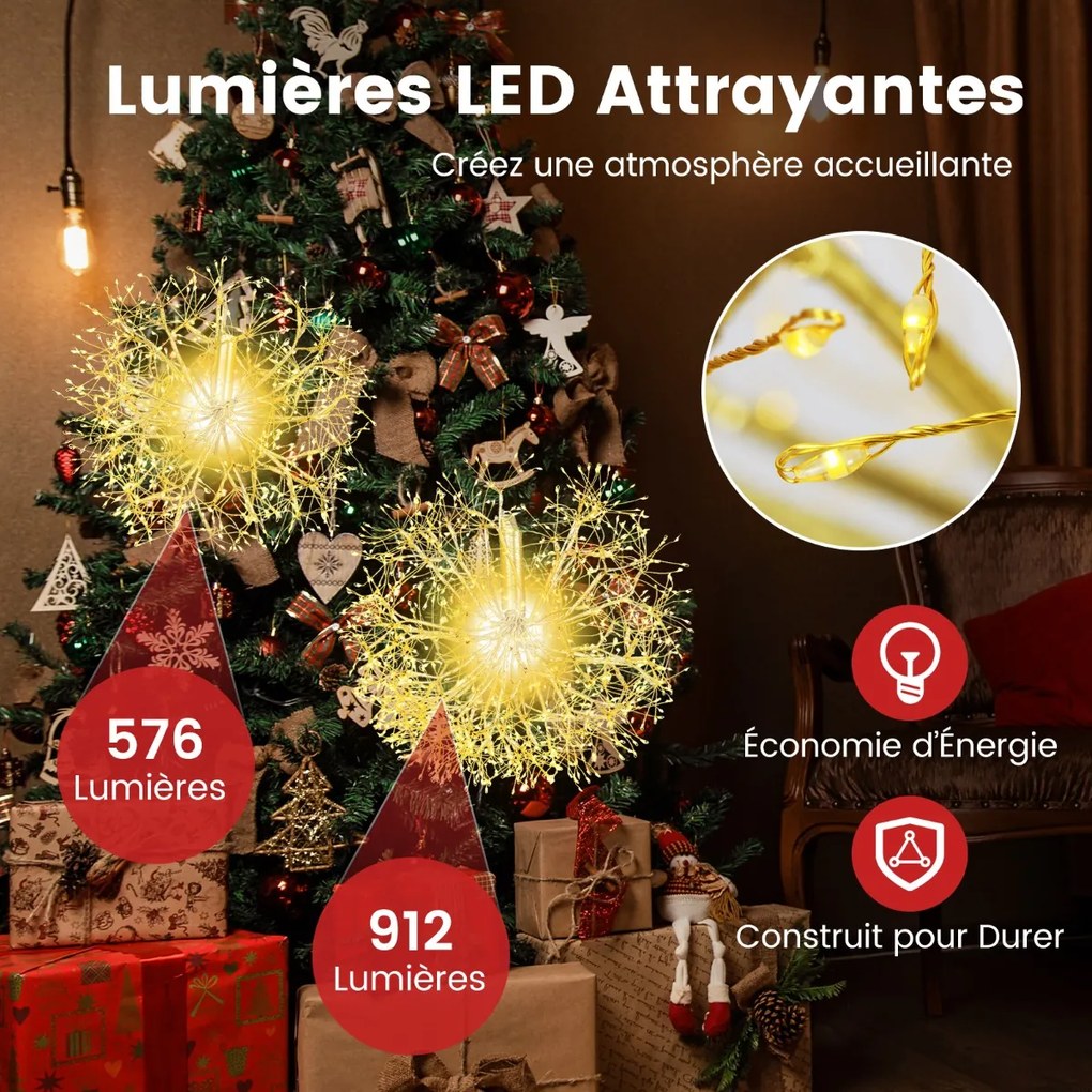 2 bolas de Natal pré-iluminadas, 56 cm e 30 cm, bolas com estrutura de metal iluminada e 440 luzes LED