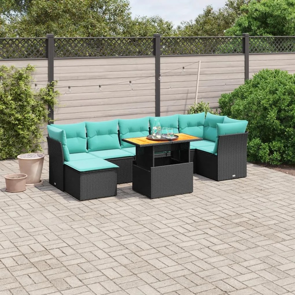 vidaXL 8 pcs conjunto de sofás p/ jardim c/ almofadões vime PE preto