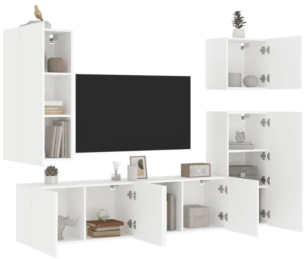 vidaXL 5 pcs móveis de parede p/ TV derivados de madeira branco