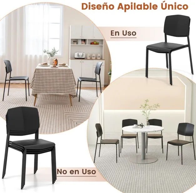 Conjunto de 4 cadeiras sem braços com encosto ergonómico e assento largo empilháveis para sala de jantar Carga 160 kg Preto
