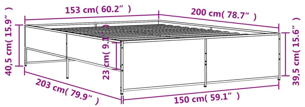 Estrutura de cama 150x200 cm derivados madeira/metal