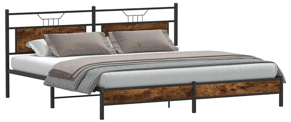 Estrutura de cama sem colchão 200x200cm metal carvalho fumado