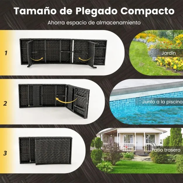 Espreguiçadeira jardim dobrável com estrutura metálica, encosto ajustável em 5 níveis e rodas traseiras para pátio, jardim e terraço 195 x 61 x 38-97