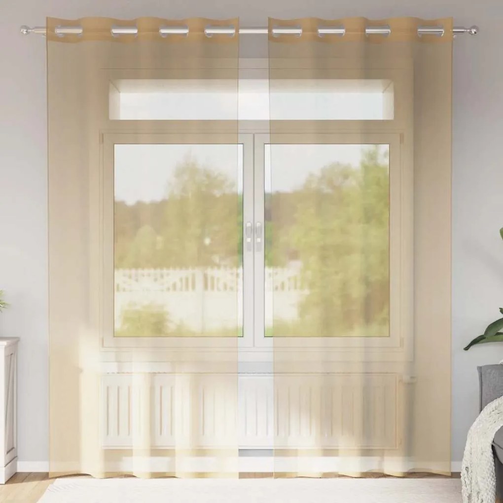 vidaXL Cortinas de voile com ilhós 2 pcs areia