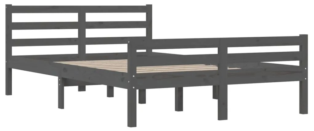 Estrutura de cama casal 135x190 cm madeira maciça cinzento