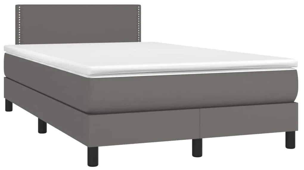 Cama box spring c/ colchão/LED 120x200cm couro artificial cinza